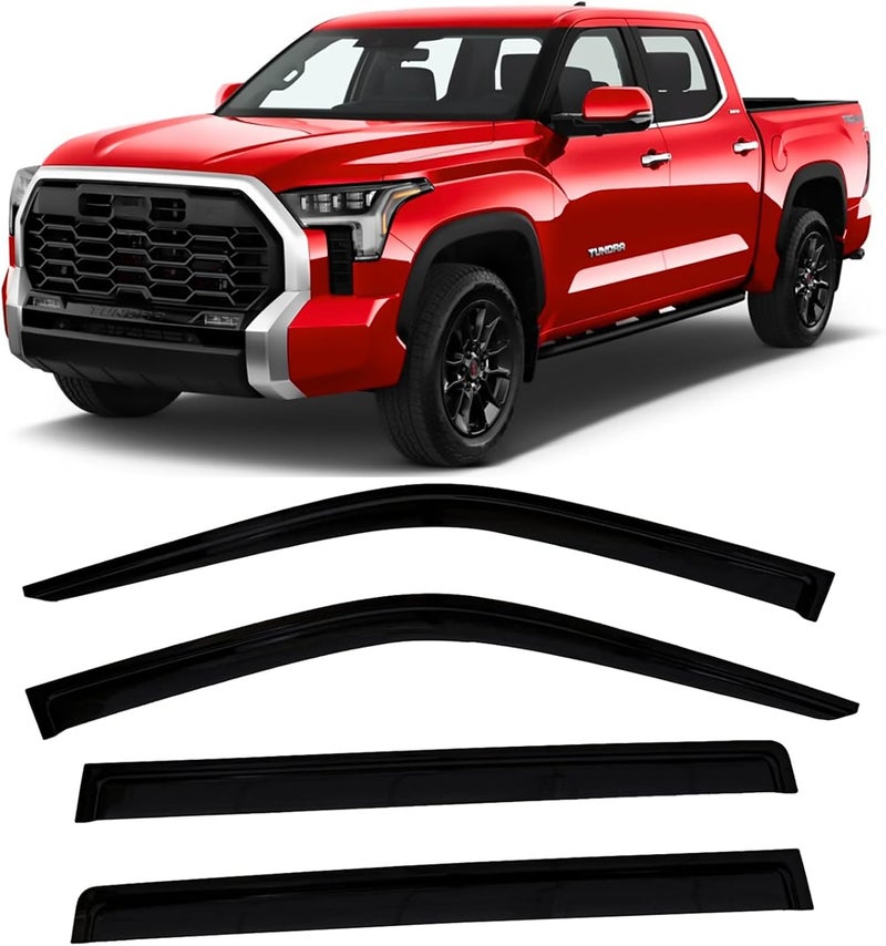 Optimal Co 2022-2026 Tape-On Side Window Visor Deflectors for Toyota Tundra CrewMax Rain Guards SR SR5 Limited Platinum TRD Pro Capstone Smoke Tinted Protectors 2023 2024 2025 - Image 1
